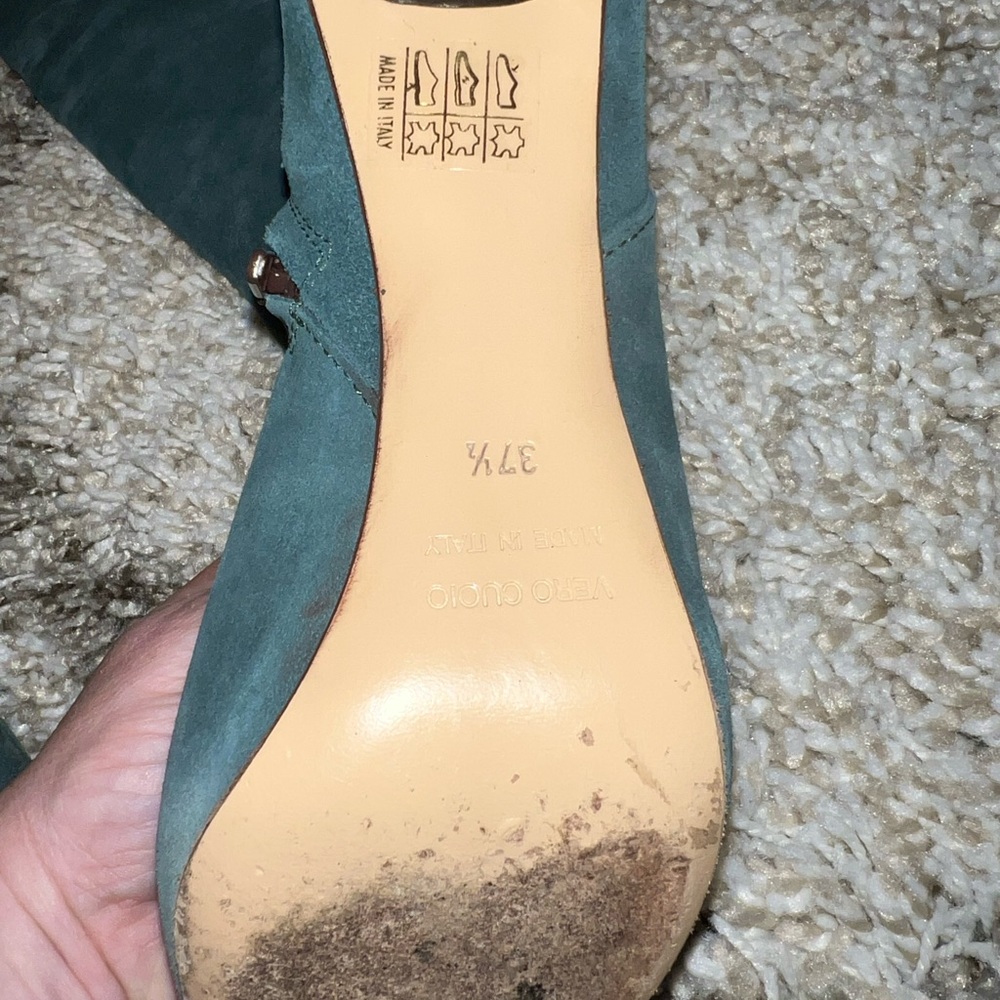 Butter Suede Gray-Blue Aqua Pull On Ankle Zip Boots Size 7.5 Made In Italy - Picture 5 of 12